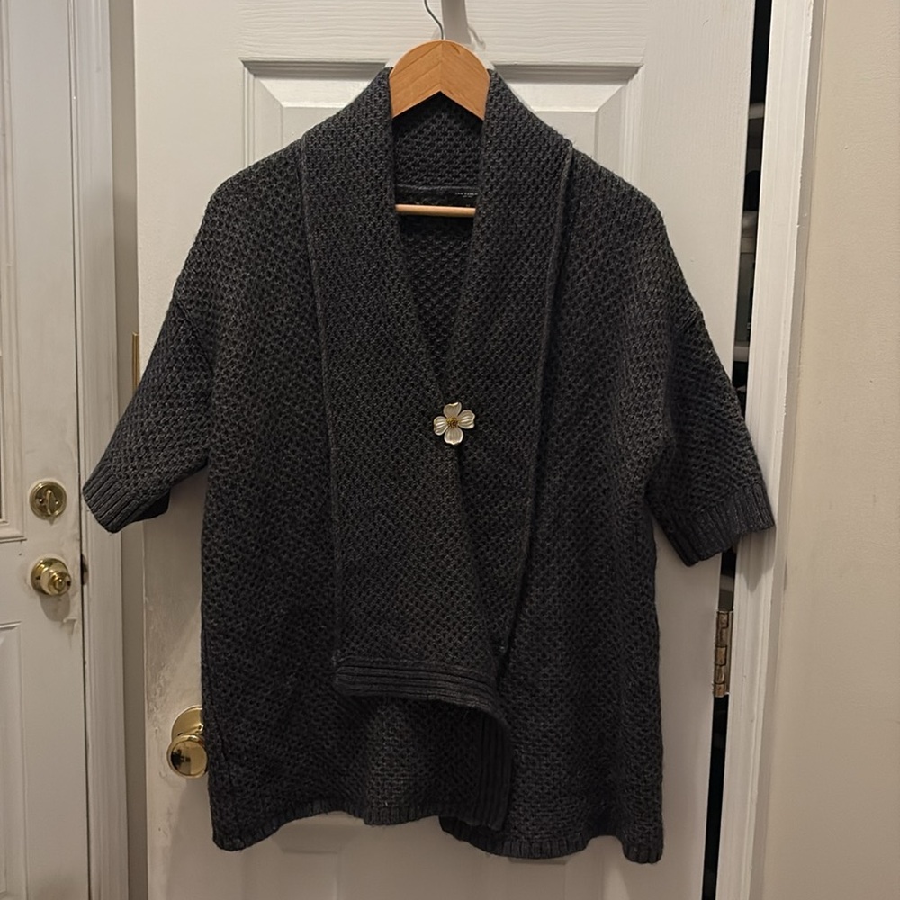 Ann Taylor Alpaca+Wool Blend Open Cardigan Sweater, Charcoal medium Like New